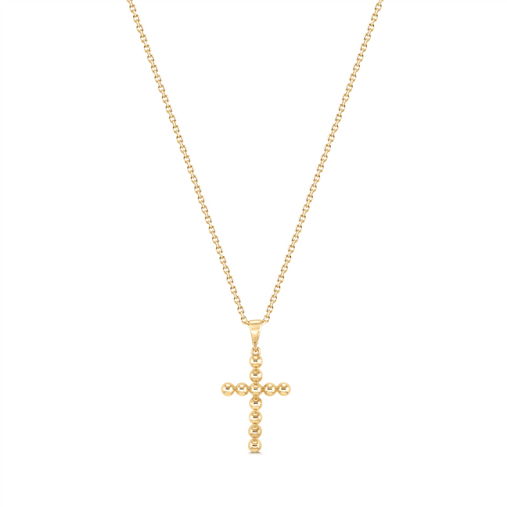 14K Yellow Gold Beaded Cross Pendant