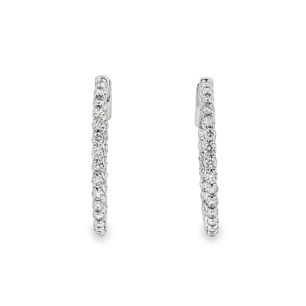 14K White Gold 23x1.9mm Diamond Round Hoop Earrings – 0.96ctw.
