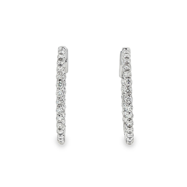 14K White Gold 23x1.9mm Diamond Round Hoop Earrings – 0.96ctw.