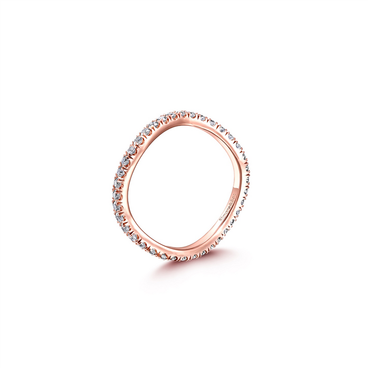 14K Rose Gold Micro Pave Diamond Wave Wedding Band 0.65ctw.