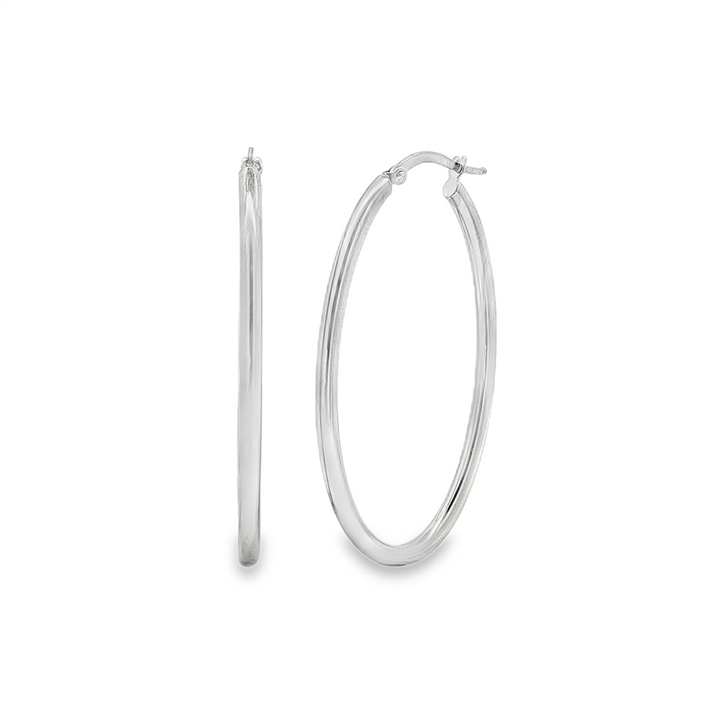 14K White Gold Large Oval Hoop Earrings – 2.5g