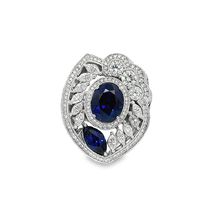 18K White Gold Two-Stone Sapphire & Diamond Ring – Approx. 5.00ct Sapphire / 2.00ct Diamond