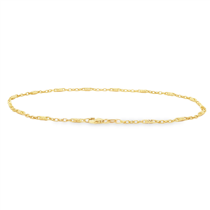 14K Yellow Gold Fancy Bar Link Anklet – 1.8mm, 10", 3.4g