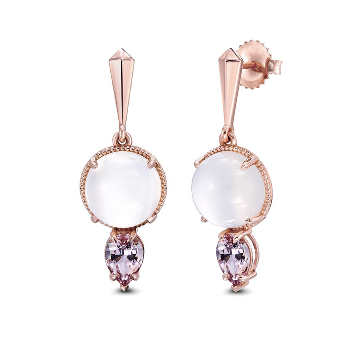 14K Rose Gold Moonstone and Pear Shaped Morganite Earrings