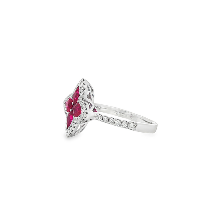 18K White Gold Ruby & Diamond Ring – 1.14ctw Rubies, 0.34ctw Diamonds
