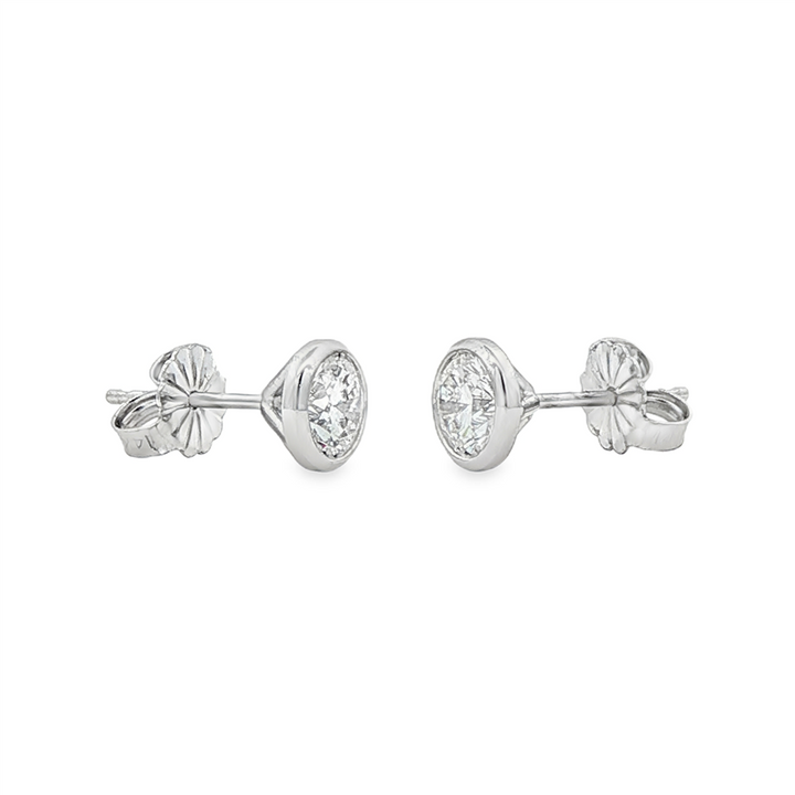 14K White Gold Lab Grown Diamond Bezel Stud Earrings – 1.03ctw.