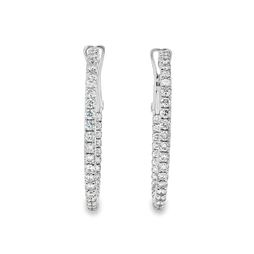 14K White Gold 35x2.3mm Natural Diamond Hoop Earrings – 2.76ctw.