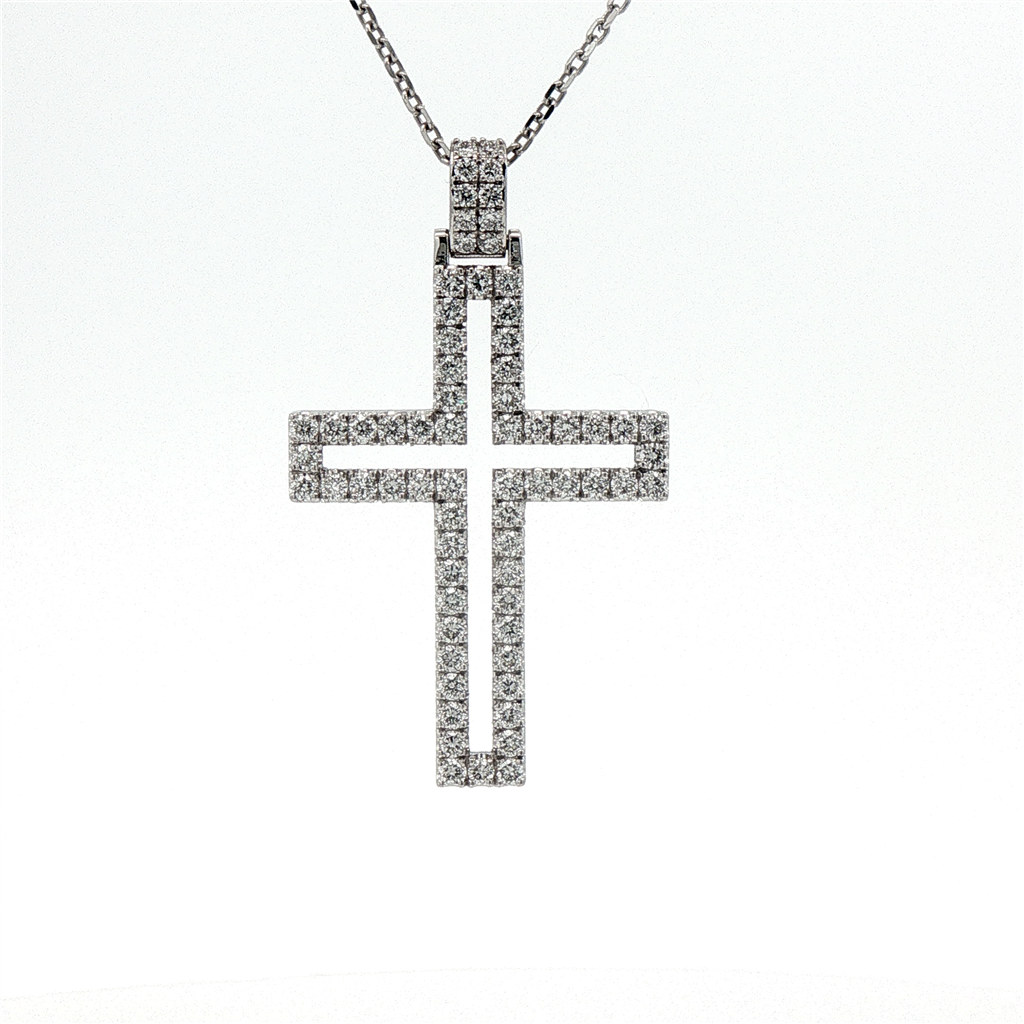 14K White Gold Lab-Grown Diamond Open-Center Cross Pendant – 0.99 CTW