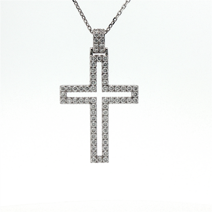 14K White Gold Lab-Grown Diamond Open-Center Cross Pendant – 0.99 CTW