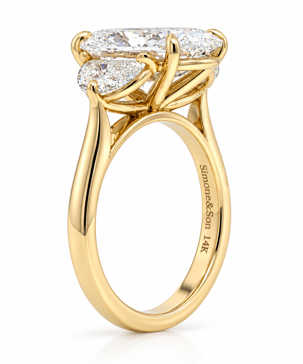 3 Stone 5.88ctw Lab Oval Diamond With Half Moon Side Stones Engagement Ring