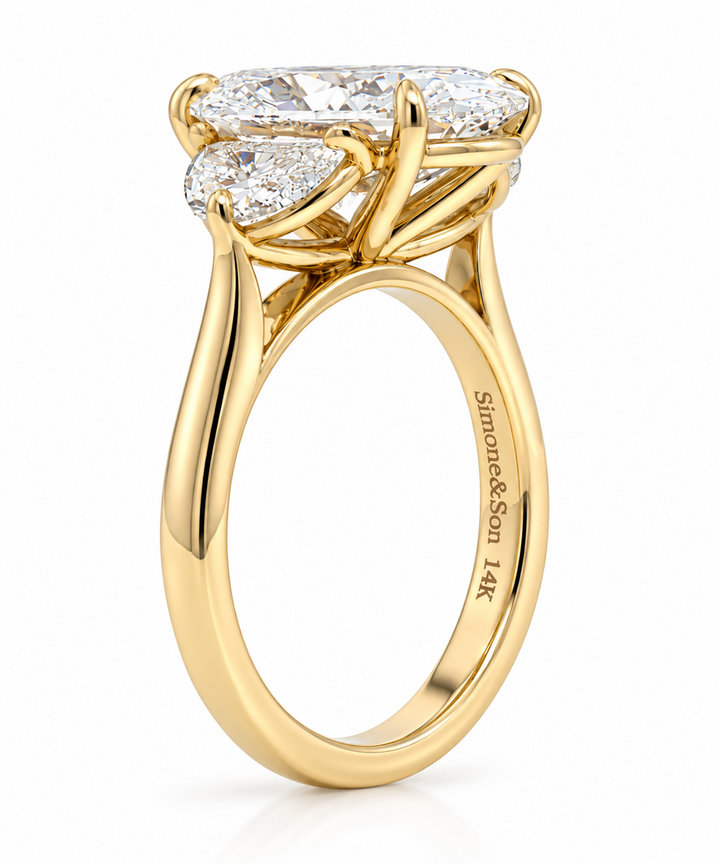 3 Stone 5.88ctw Lab Oval Diamond With Half Moon Side Stones Engagement Ring