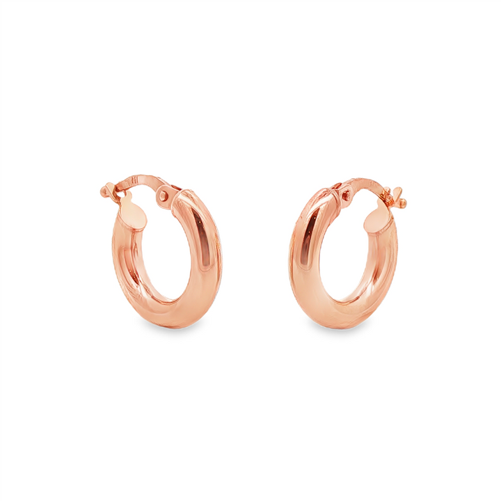 14K Rose Gold Tube Hoop Huggie Earrings – 12×2.6mm