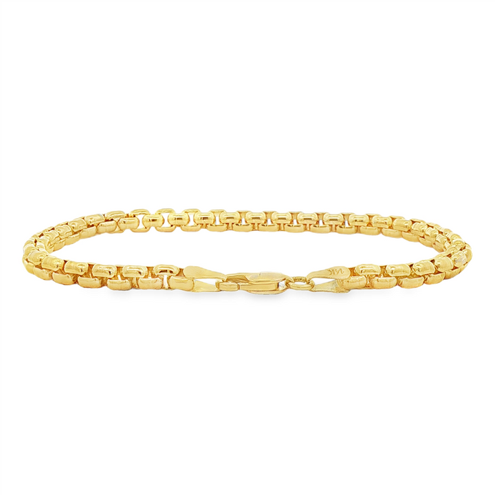 14K Yellow Gold Solid Round Box Chain Bracelet – 4.9mm, 8.5"