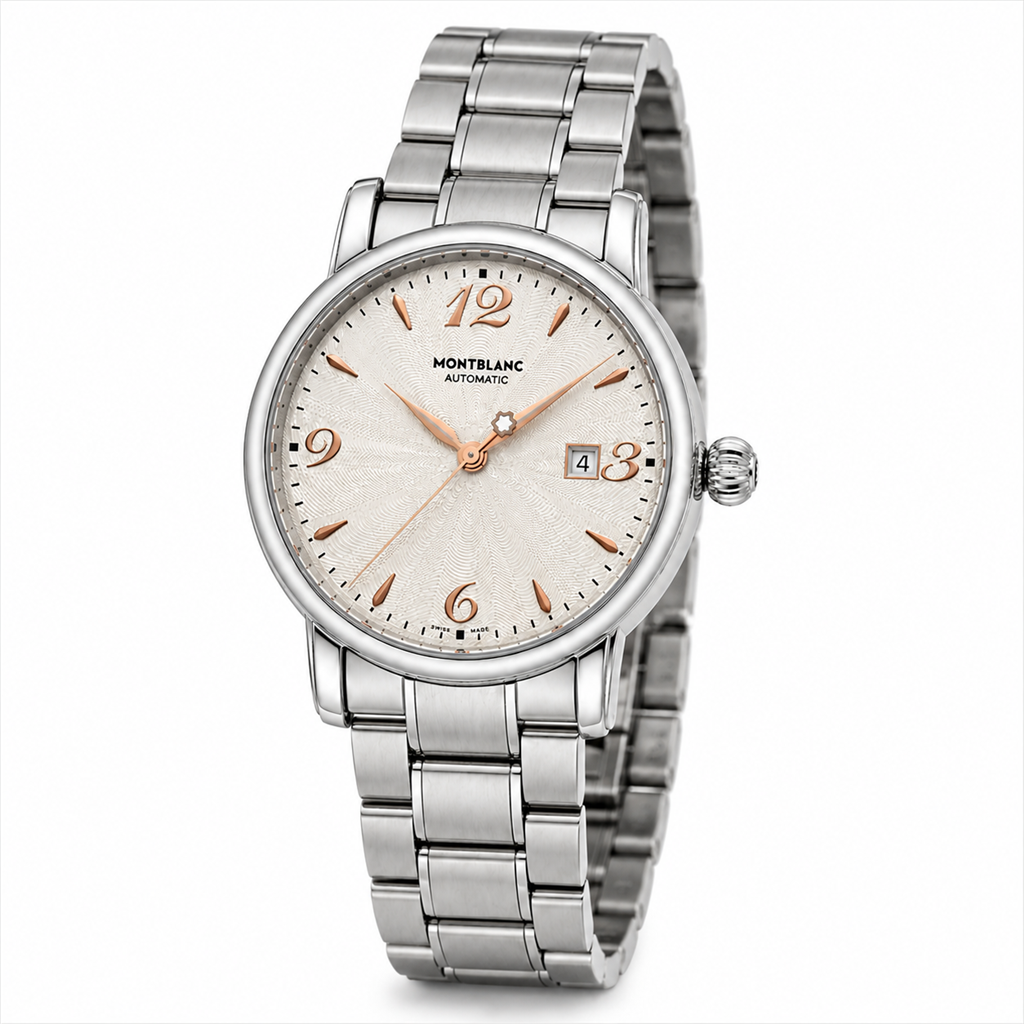 Montblanc Meisterstück 39mm Automatic Stainless Steel Watch 7190 White Dial with Box & Booklets