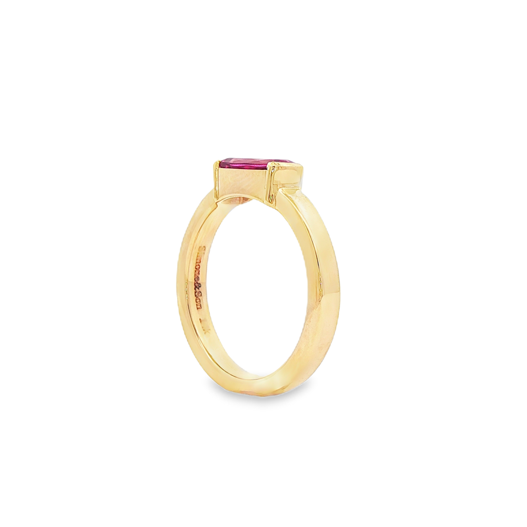 14K Yellow Gold Pink Tourmaline Semi-Bezel Ring – 1.16ct
