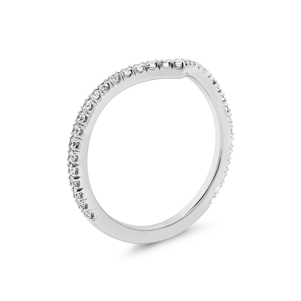 14K White Gold Round Natural Diamond Slight Chevron Wedding Band