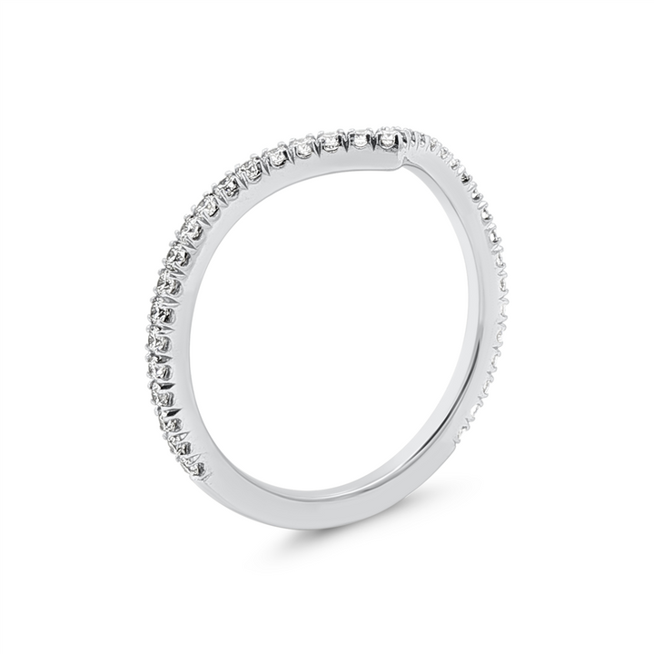 14K White Gold Round Natural Diamond Slight Chevron Wedding Band