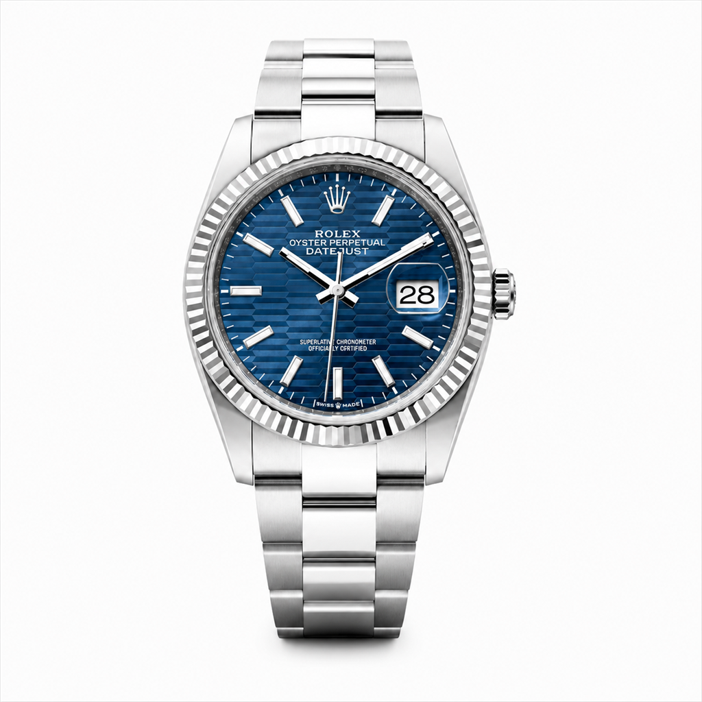 36mm Stainless Steel Rolex Datejust Blue Motif Dial Watch - 126234