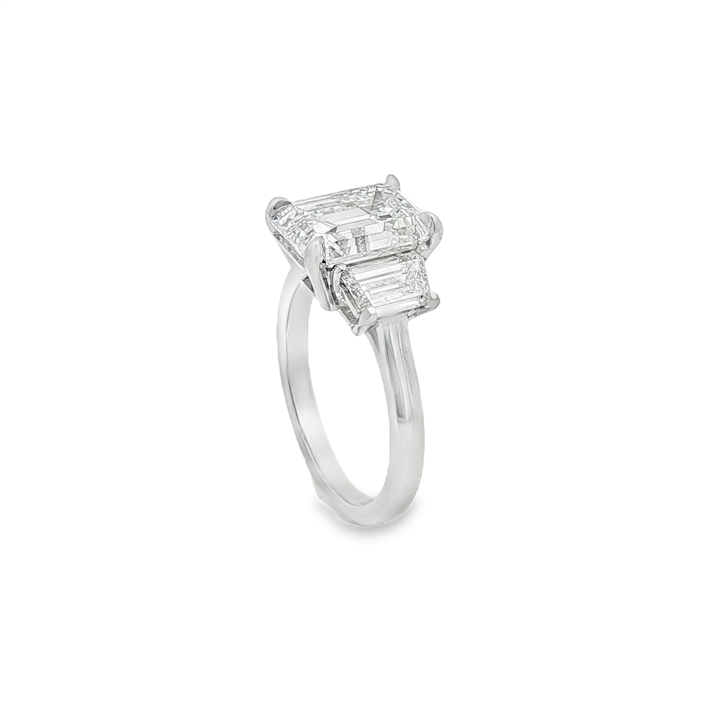 Platinum Natural Diamond Trapezoid Three-Stone Semi-Mount Engagement Ring