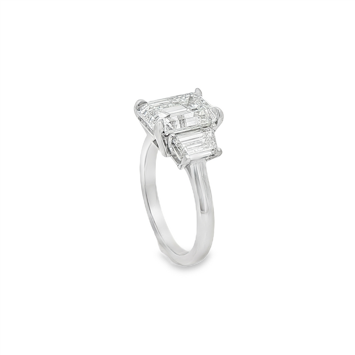 Platinum Natural Diamond Trapezoid Three-Stone Semi-Mount Engagement Ring