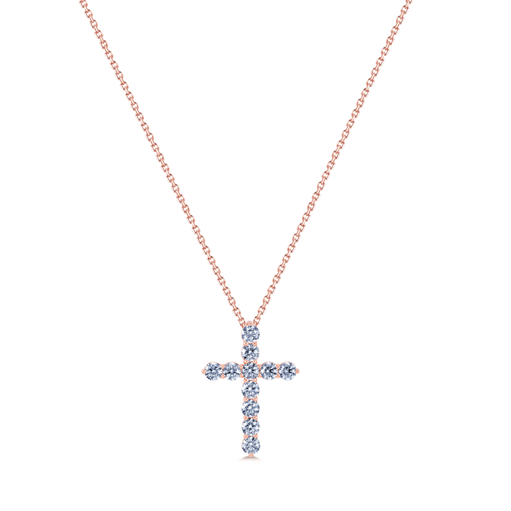 14K Rose Gold Diamond Cross Pendant 1.10ctw.