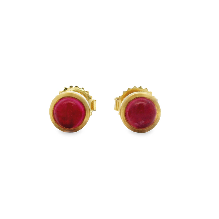 18K Yellow Gold Pink Spinel Cabochon Stud Earrings – 1.62ctw.