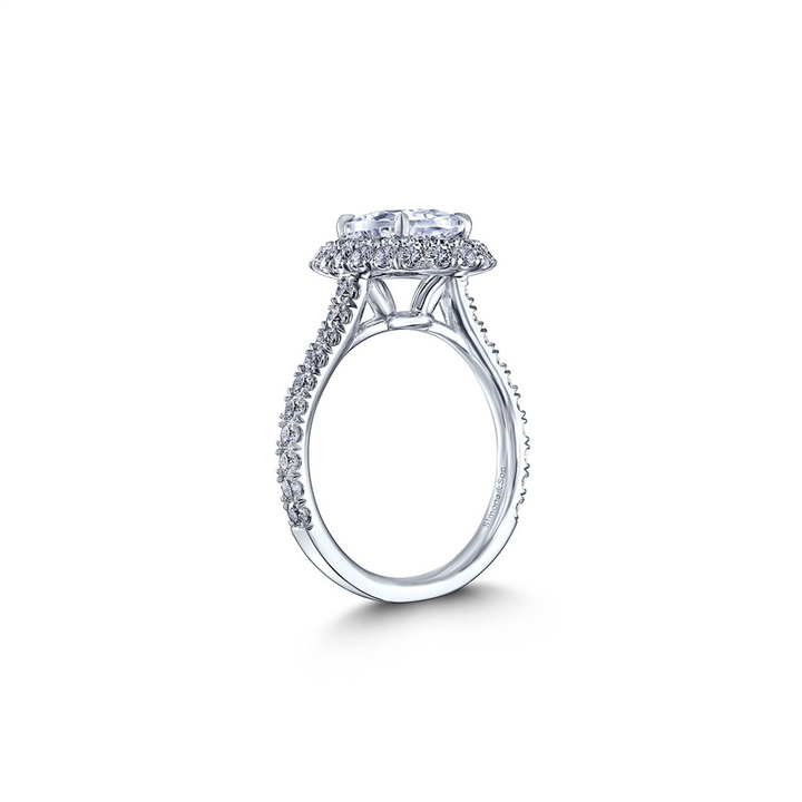 18K White Gold Diamond Halo Semi-Mount Engagement Ring 0.97ctw.