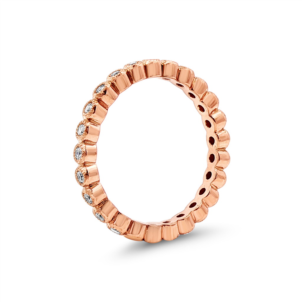 14K Rose Gold Round Natural Diamond Milgrain Bezel Wedding Band