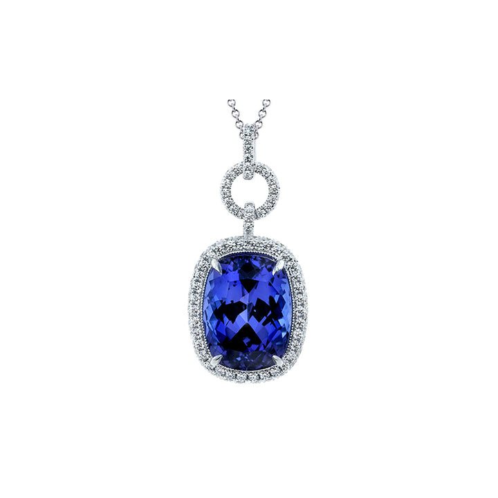 14k White Gold - Tanzanite Featuring Diamond Halo Pendant