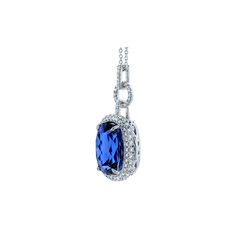 14k White Gold - Tanzanite Featuring Diamond Halo Pendant