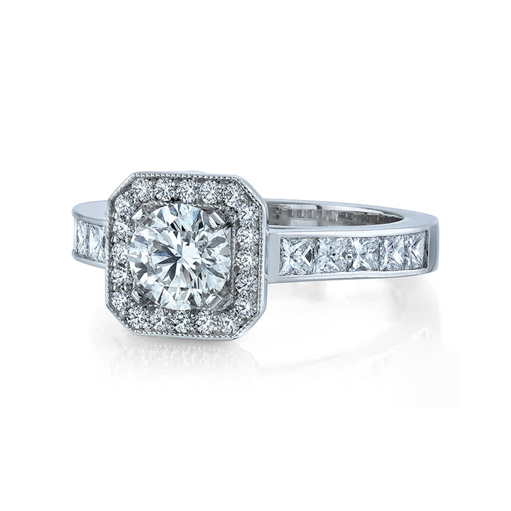 14k White Gold - Cut Cornered Diamond Halo Engagement Ring Setting