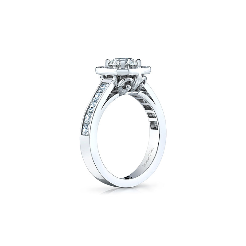 14k White Gold - Cut Cornered Diamond Halo Engagement Ring Setting