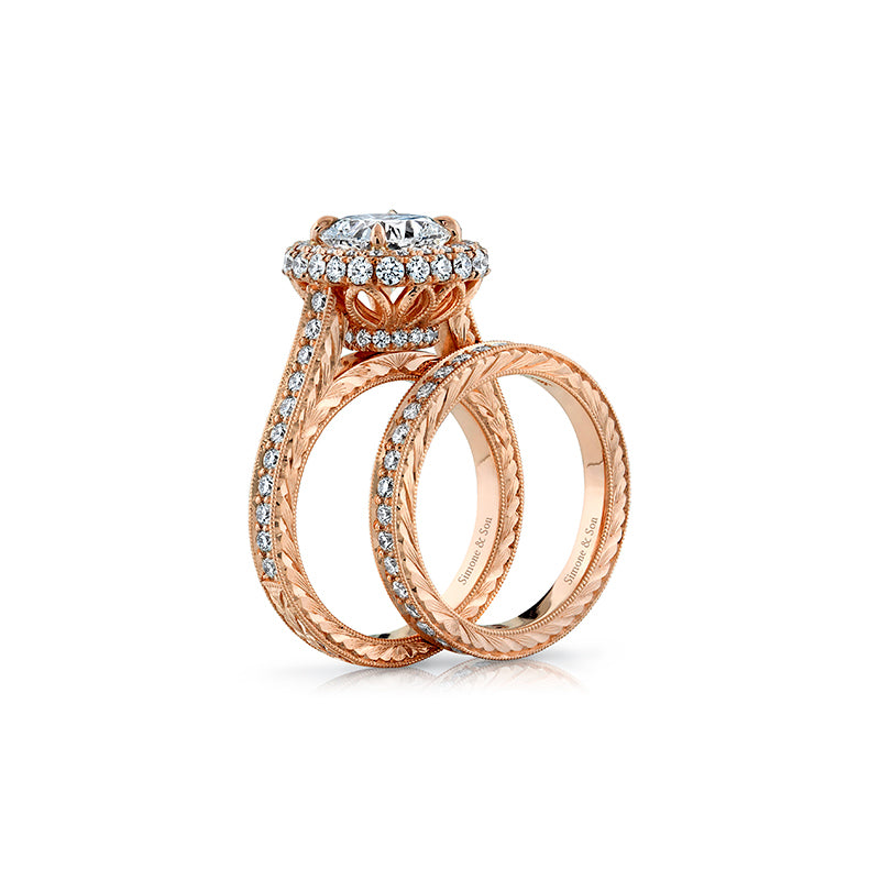 14k Rose Gold - Cushion Diamond Infinity Halo Engagement Ring Setting