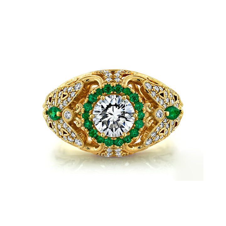 14K Yellow Gold Emerald & Diamond Butterfly Ring