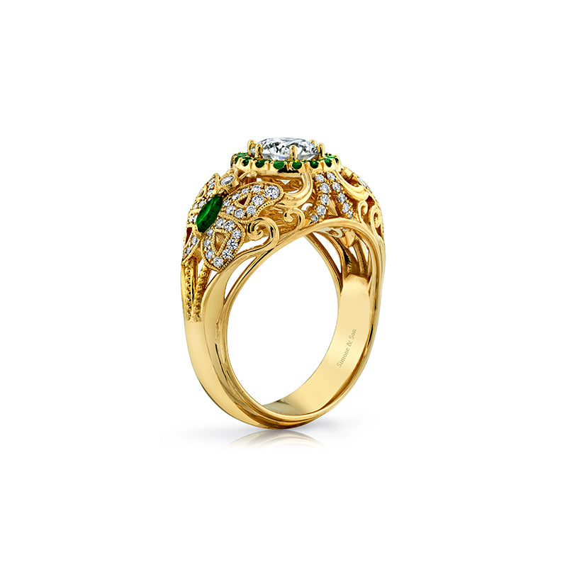 14K Yellow Gold Emerald & Diamond Butterfly Ring