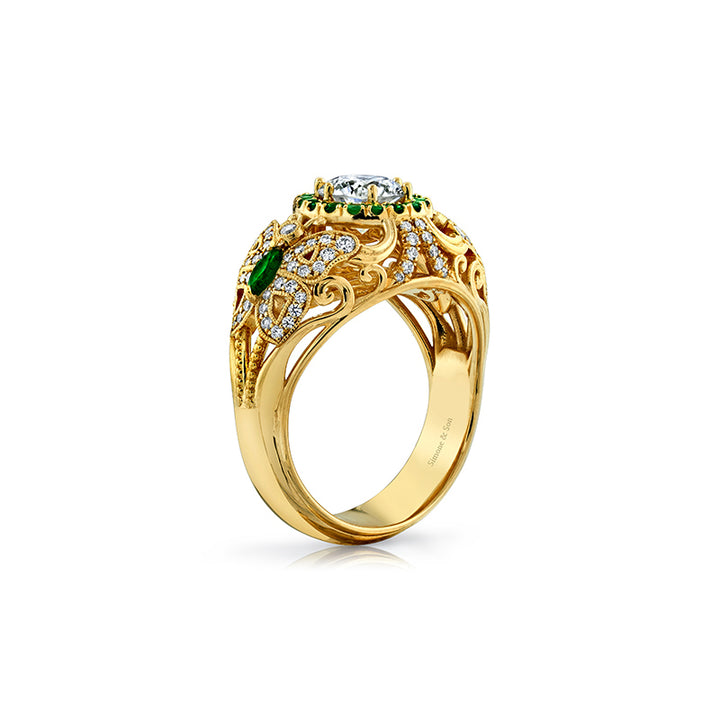 14K Yellow Gold Emerald & Diamond Butterfly Ring