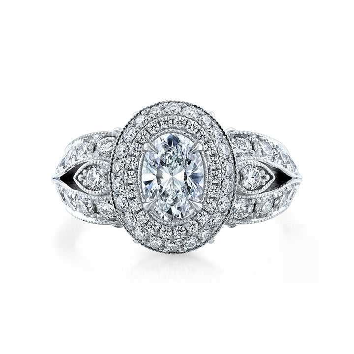 14K White Gold Custom Oval Diamond & double halo Ring