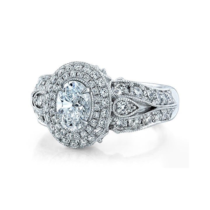 14K White Gold Custom Oval Diamond & double halo Ring