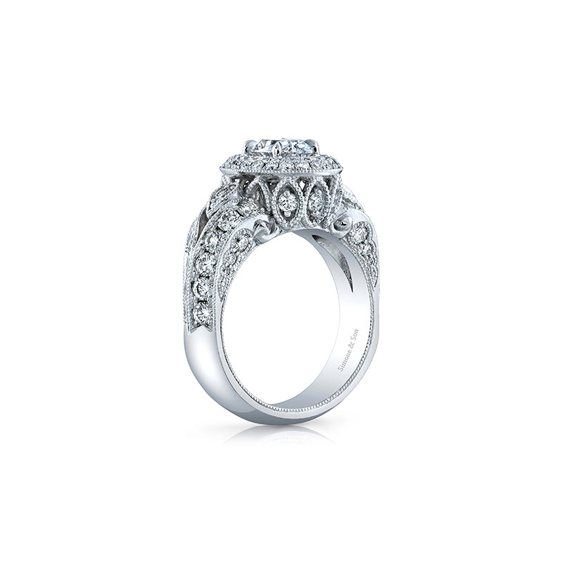 14K White Gold Custom Oval Diamond & double halo Ring