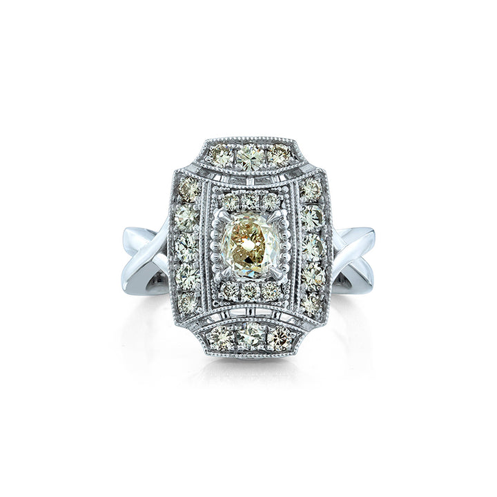 14K White Gold - Byzantine Vintage Style Engagement Ring Setting