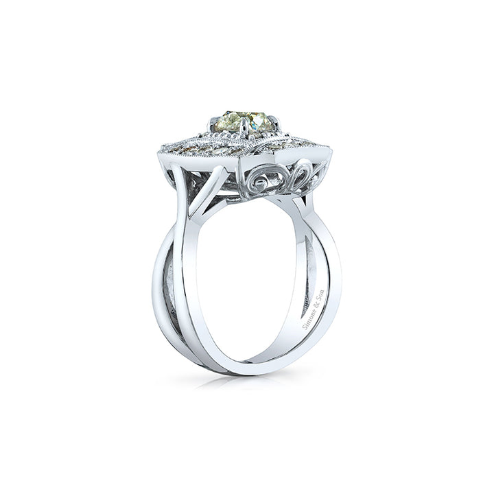 14K White Gold - Byzantine Vintage Style Engagement Ring Setting