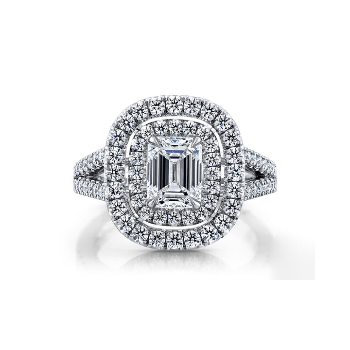 Platinum - Airline Double Halo Diamond Engagement Ring Setting