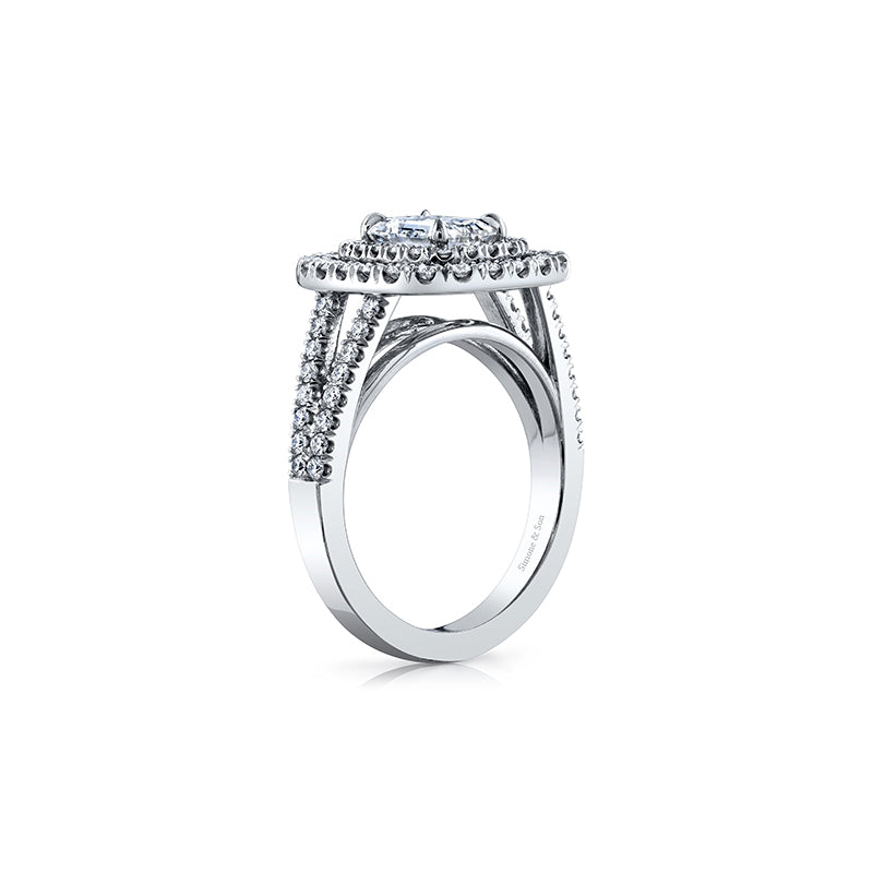 Platinum - Airline Double Halo Diamond Engagement Ring Setting