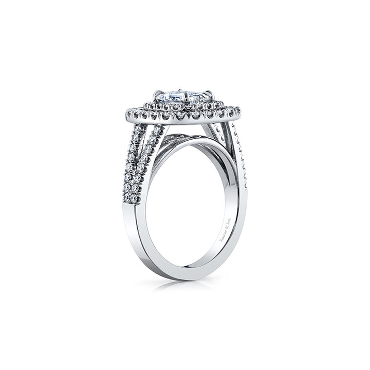 Platinum - Airline Double Halo Diamond Engagement Ring Setting