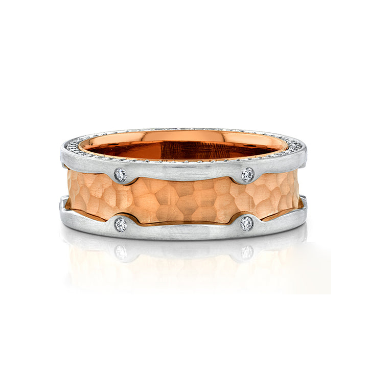 14K Rose & White Gold - Two Tone Wedding Band With Diamonds