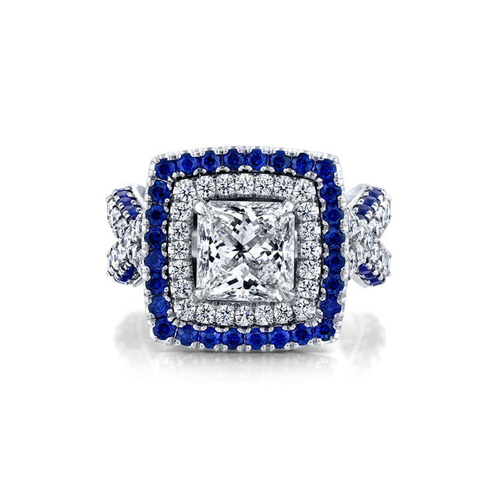 14K White Gold Custom Sapphire & Diamond Engagement Ring