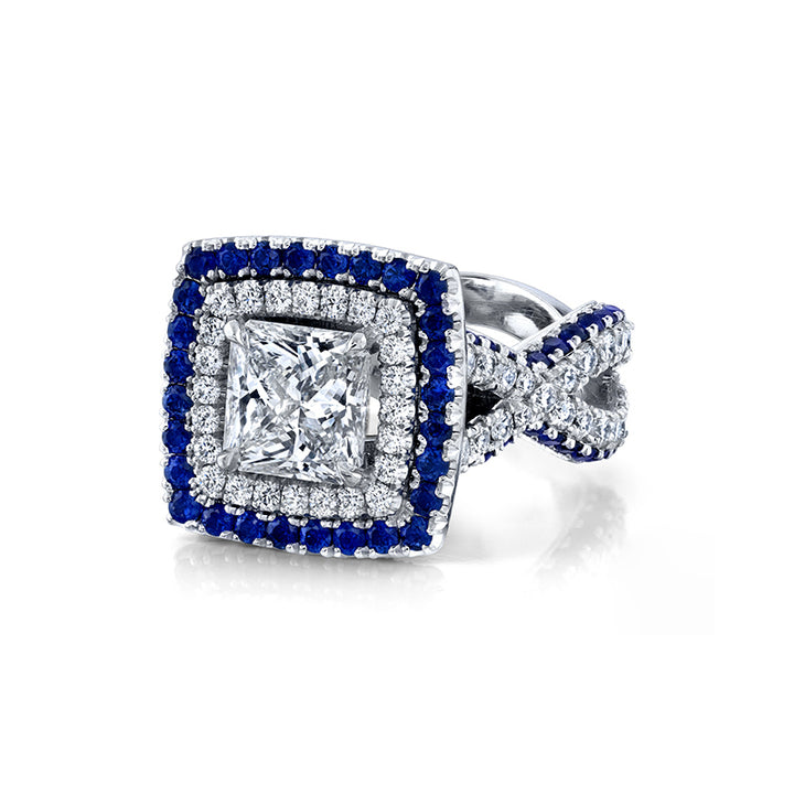 14K White Gold Custom Sapphire & Diamond Engagement Ring