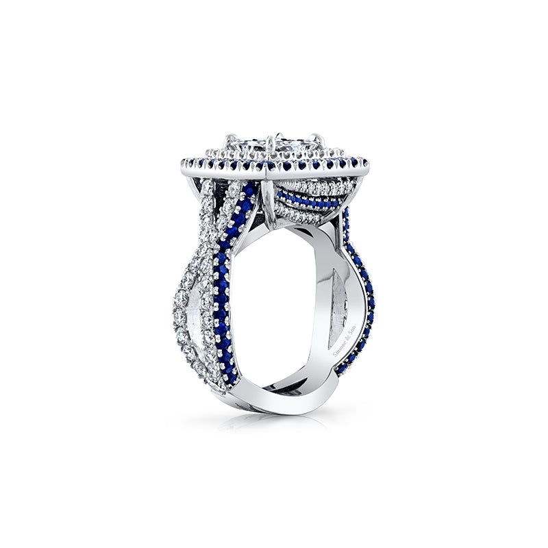 14K White Gold Custom Sapphire & Diamond Engagement Ring