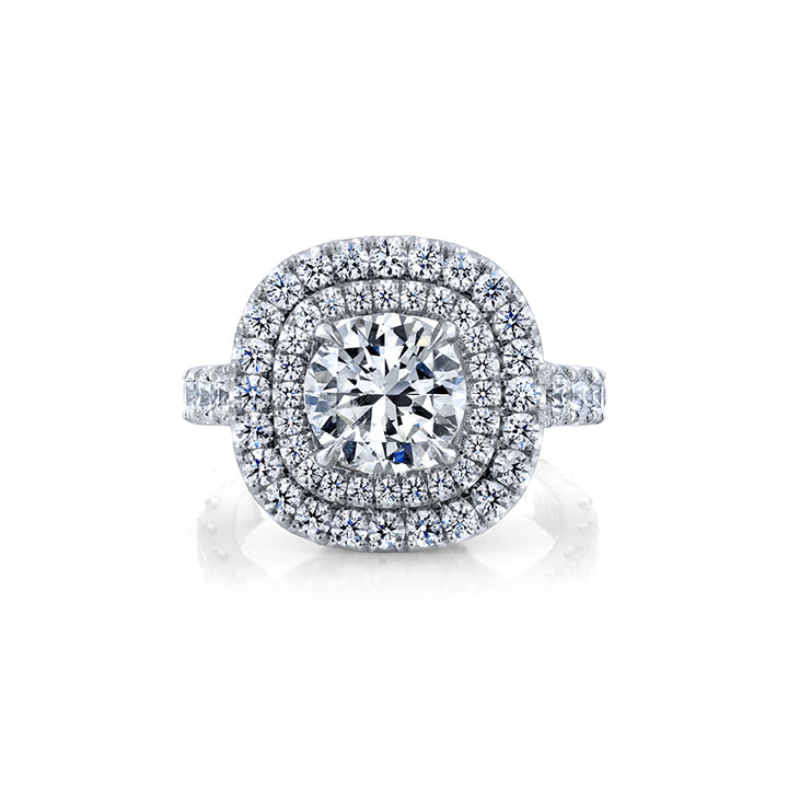 14k White Gold - Diamond Double Halo Engagement Ring Setting