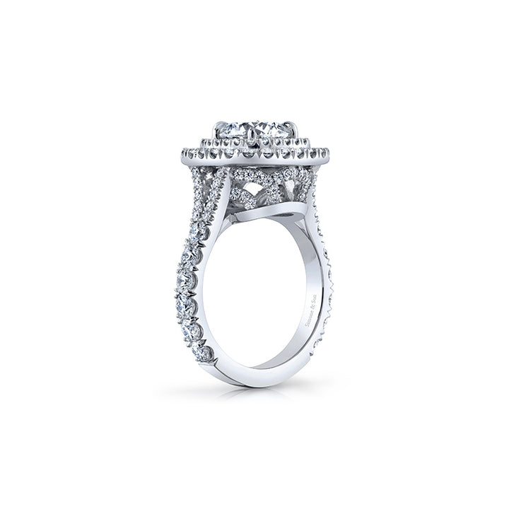 14k White Gold - Diamond Double Halo Engagement Ring Setting